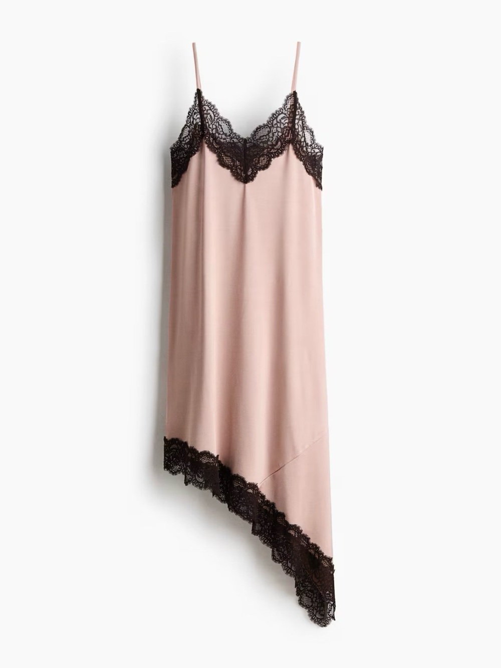 H&M Dusty Pink Slip Dress with Black Lace Trim